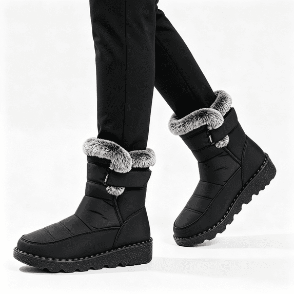 CAZOFW Snow Boots for Women Waterproof Fleece Lined Mid Calf Boots with Adjustable Strap