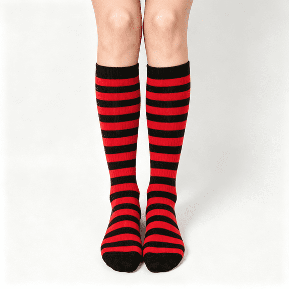 CAZOFW Socks for Women Knee High Stretchy Striped Christmas Socks, Winter Casual Legwear Daily