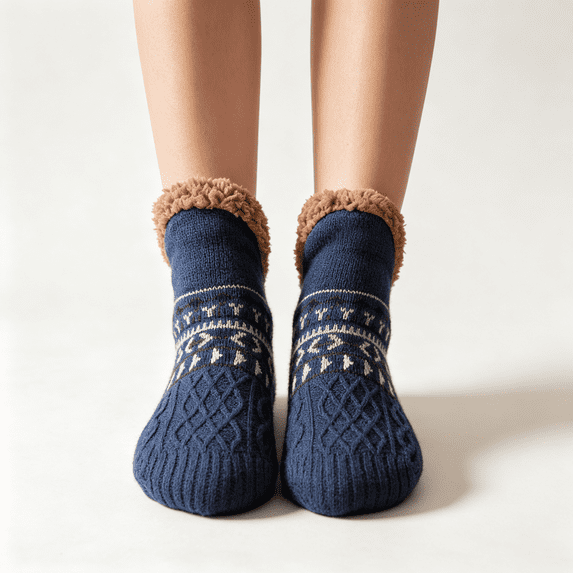 CAZOFW Socks for Women Thick Fleece Lined Warm Winter Slipper Socks, Soft Cozy Home Wear, Grip Sole, Christmas Gift
