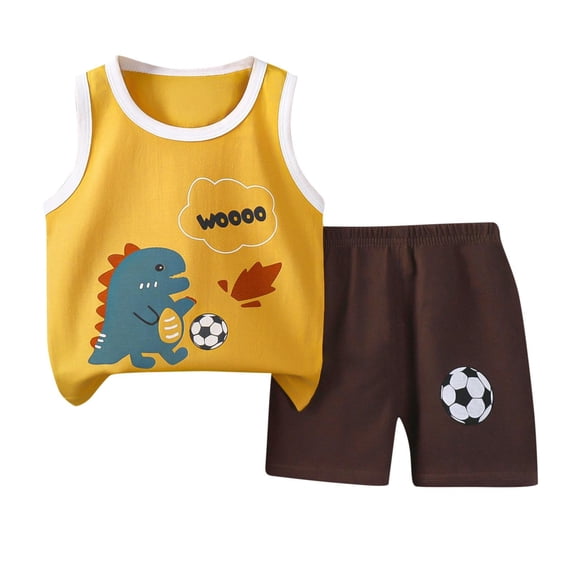 CAZOFW Summer Toddler Boys 2 Piece Outfits,Cotton Cartoon Print Tank Top and Shorts Set,Size 2-3t