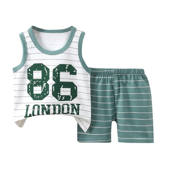 CAZOFW Toddler Boys 2 Piece Outfit Sets,Summer Cotton Cartoon Print Tank Top and Shorts Set,Size 9-18 Months