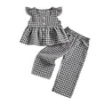 thumbnail image 1 of CAZOFW Toddler Girls 2 Piece Outfit Sets,Plaid Ruffle Sleeve Button Up Dress Top and Pants,Size 18-24 Months, 1 of 6