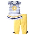 thumbnail image 1 of CAZOFW Toddler Girls 2 Piece Outfit Sets,Striped Ruffle Sleeve Top and Capri Pants,Size 3-4t, 1 of 6