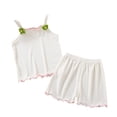 thumbnail image 1 of CAZOFW Toddler Girls 2 Piece Outfit Sets,Summer 3d Flowers Ruffle Hem Tank Top and Shorts Set,Size 3-4t, 1 of 3
