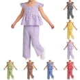 thumbnail image 1 of CAZOFW Toddler Girls Outfit Sets,Plaid Ruffle Sleeve Button Up Dress Top and Pants,2 Piece,Size 2-3t, 1 of 6