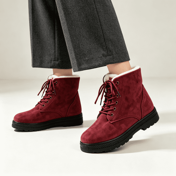 CAZOFW Warm Ankle Boots for Women Fleece Lined Winter Boots with Thick Traction Sole