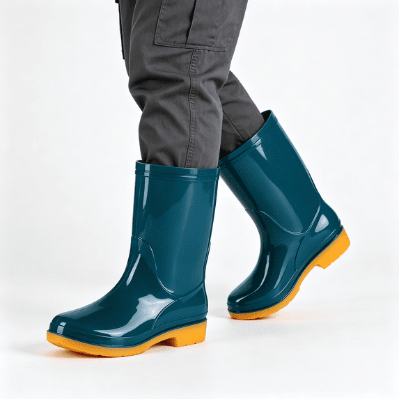 CAZOFW Waterproof Boots for Women Mid Calf Rain Shoes with Traction Sole for Outdoor Work