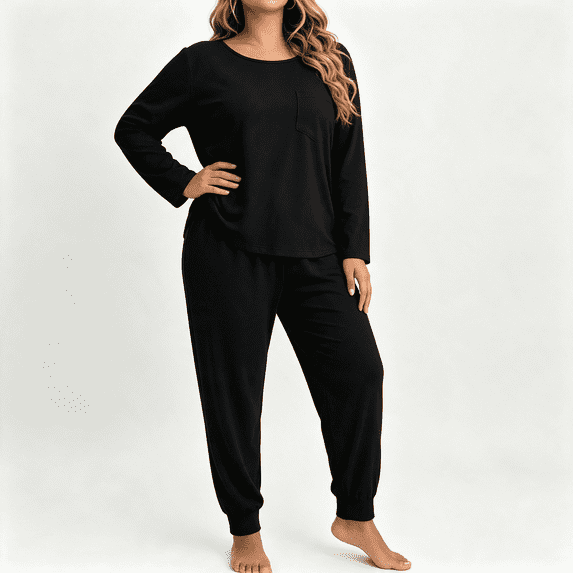 CAZOFW Women Pajamas,Plus Size 2 Piece Long Sleeve Top,Long Pant,Soft Loose Loungewear Sleep Pjs Sizes XL-5X