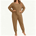 thumbnail image 1 of CAZOFW Women Pajamas,Plus Size 2 Piece Long Sleeve Top,Long Pant,Soft Loose Loungewear Sleep Pjs Sizes XL-5X, 1 of 6