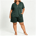 thumbnail image 1 of CAZOFW Women Pajamas,Plus Size 2 Piece Short Sleeve Top,Pockets Drawstring Shorts Pant,Loungewear Pjs Sizes XL-5X, 1 of 6