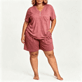 thumbnail image 1 of CAZOFW Women Pajamas,Plus Size 2 Piece Short Sleeve Top,Pockets Drawstring Shorts Pant,Loungewear Pjs Sizes XL-5X, 1 of 6