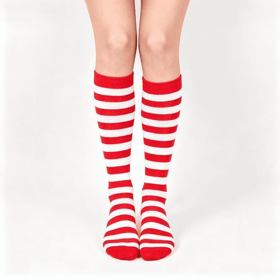 CAZOFW Women Socks Knee High Striped Christmas Socks, Warm Soft Stretchy Knit, Cozy Winter Casual Legwear Daily