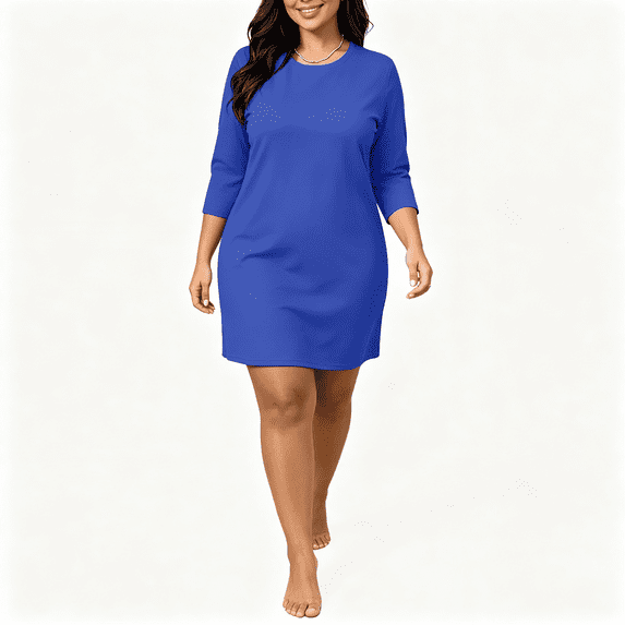 CAZOFW Women's Plus Size Nightgowns,3/4 Sleeve Round Neck Soft Cozy Short Nightgown Casual Sleepshirt Sizes L-5XL