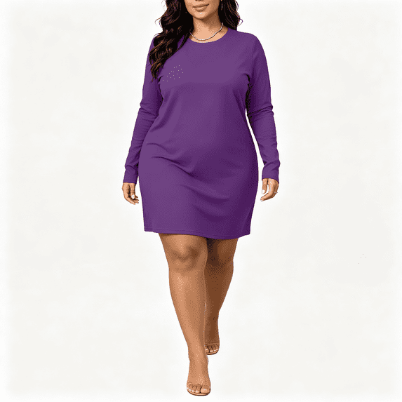 CAZOFW Women's Plus Size Nightgowns,Long Sleeve Round Neck Soft Cozy Short Nightgown Casual Sleepshirt Sizes L-5XL