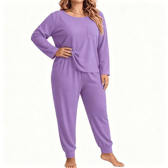 CAZOFW Women's Plus Size Pajamas,2 Piece Long Sleeve Top,Long Pant,Soft Loose Loungewear Sleep Pjs Sizes XL-5X