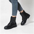 thumbnail image 1 of CAZOFW Womens Lace Up Boots Mid Calf Combat Boots with Side Zip and Thick treaded sole, 1 of 8
