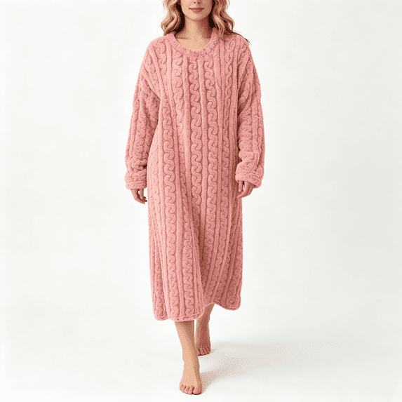 CAZOFW Womens Nightgown,Flannel Long Sleeve Warm Sleep Robe Cozy Fleece Lounge Dress Sizes S-M