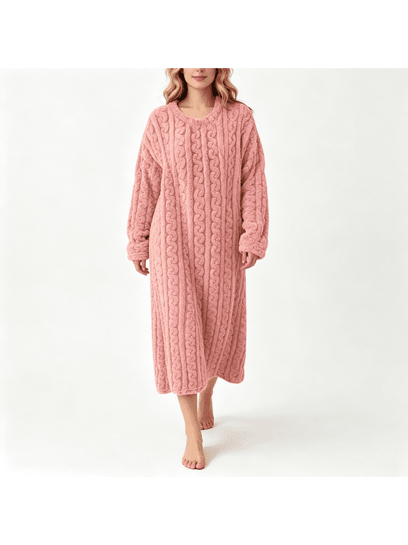 Womens Nightgown,Flannel Long Sleeve Warm Sleep Robe Cozy Fleece Lounge Dress Sizes S-M