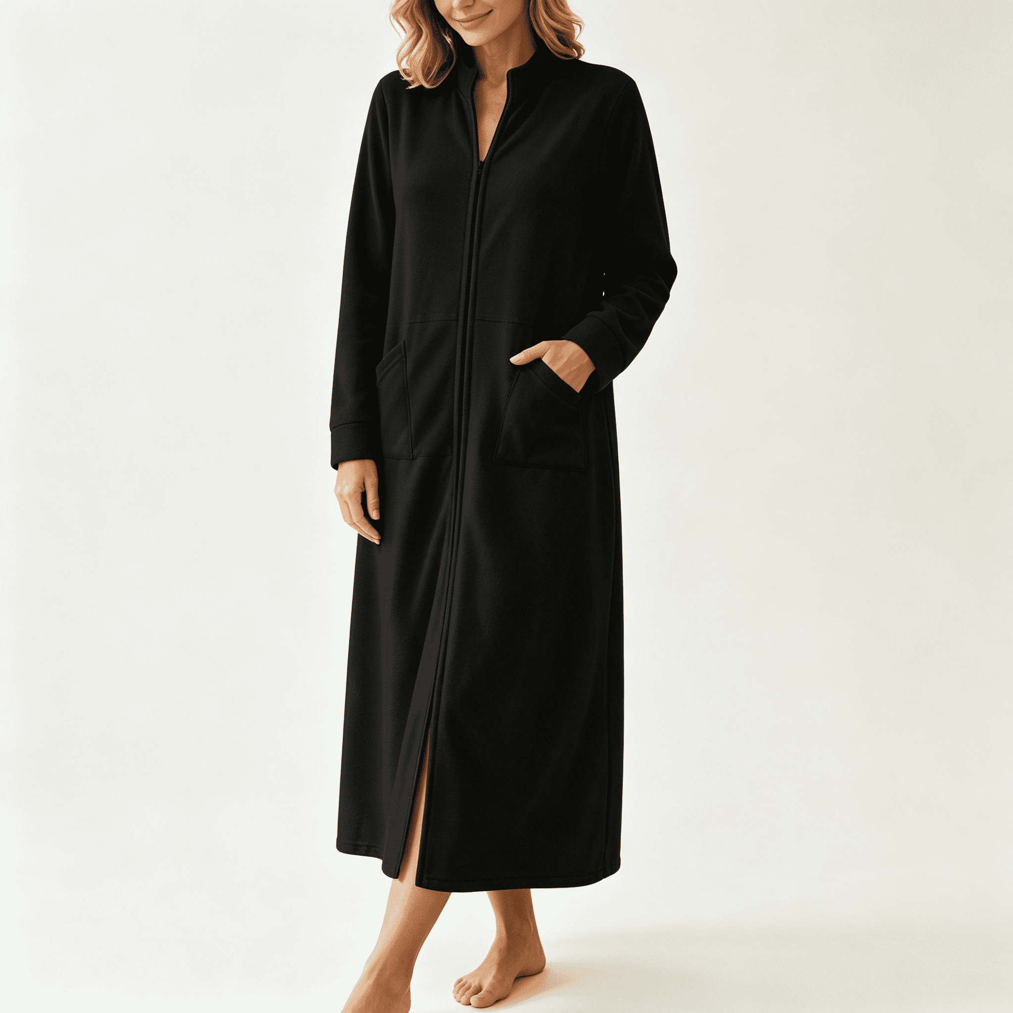 CAZOFW Womens Nightgown，Long Sleeve Zipper Stand Collar Casual Long ...