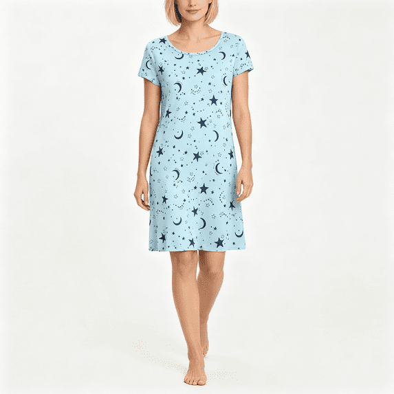 CAZOFW Womens Nightgown,Printed Short Sleeve Loose Sleepshirts Casual Home Dress Sizes S-XL