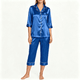 thumbnail image 1 of CAZOFW Womens Pajama Sets,Satin 3/4 Sleeve Button Top,Pockets Capri Pant,Soft Loungewear Sleepwear Sizes S-2X, 1 of 9