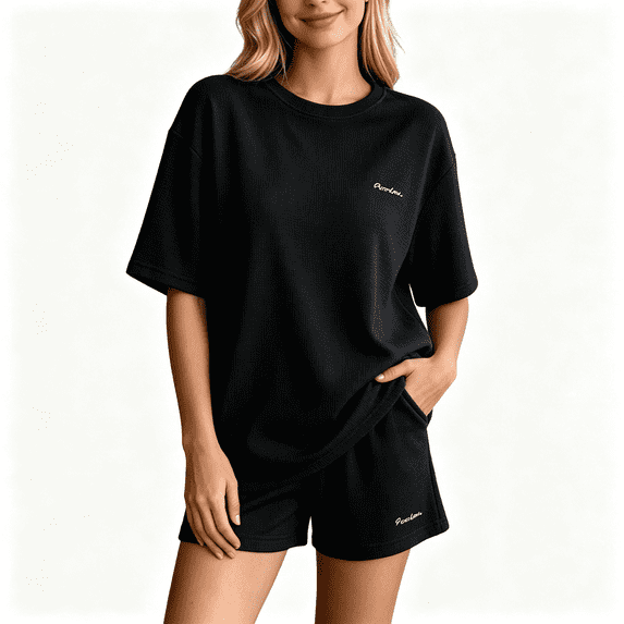 CAZOFW Womens Pajamas,Short Sleeve Crew Neck Top Shorts Set,Soft Lounge Sleepwear Casual Pjs Sizes M-2X