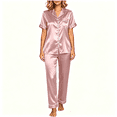 thumbnail image 1 of CAZOFW Womens Pjs,Satin Button up Short Sleeve Top Long Pants Set,Silky Lounge Sleepwear Sizes M-5X, 1 of 5