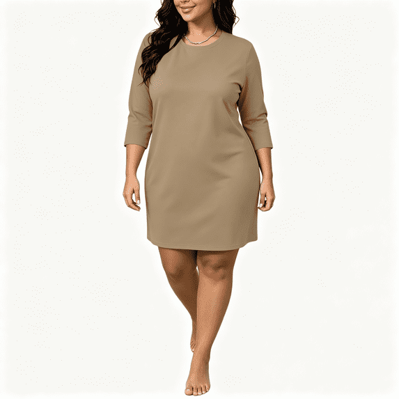 CAZOFW Womens Plus Size Nightgowns,3/4 Sleeve Round Neck Soft Cozy Short Nightgown Casual Sleepshirt Sizes L-5XL