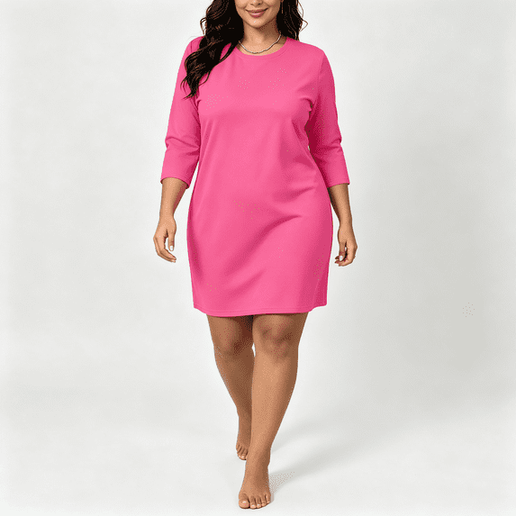 CAZOFW Womens Plus Size Nightgowns,3/4 Sleeve Round Neck Soft Cozy Short Nightgown Casual Sleepshirt Sizes L-5XL