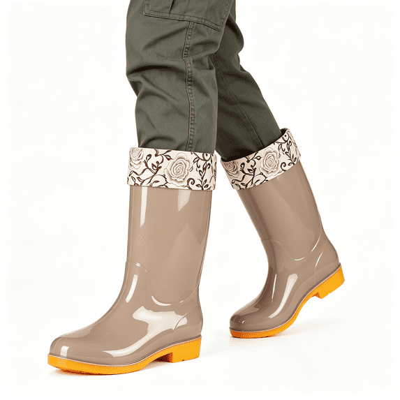 CAZOFW Womens Waterproof Rain Boots Warm Lined Mid Calf Garden Boots for Wet Weather