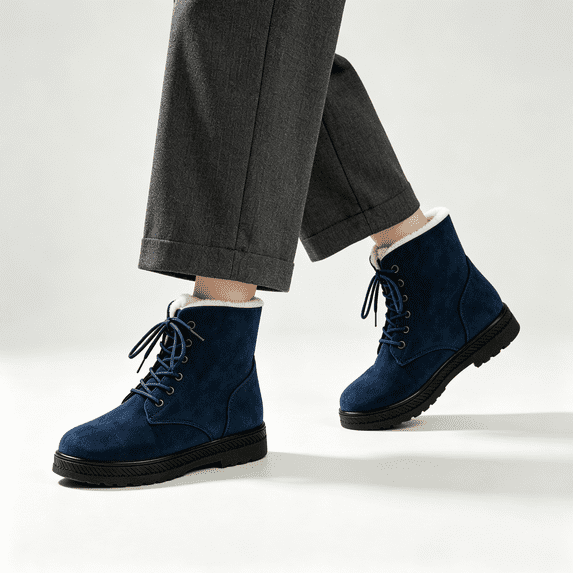 CAZOFW Womens Winter Boots Warm Lace Up Snow Booties with Fuzzy Collar