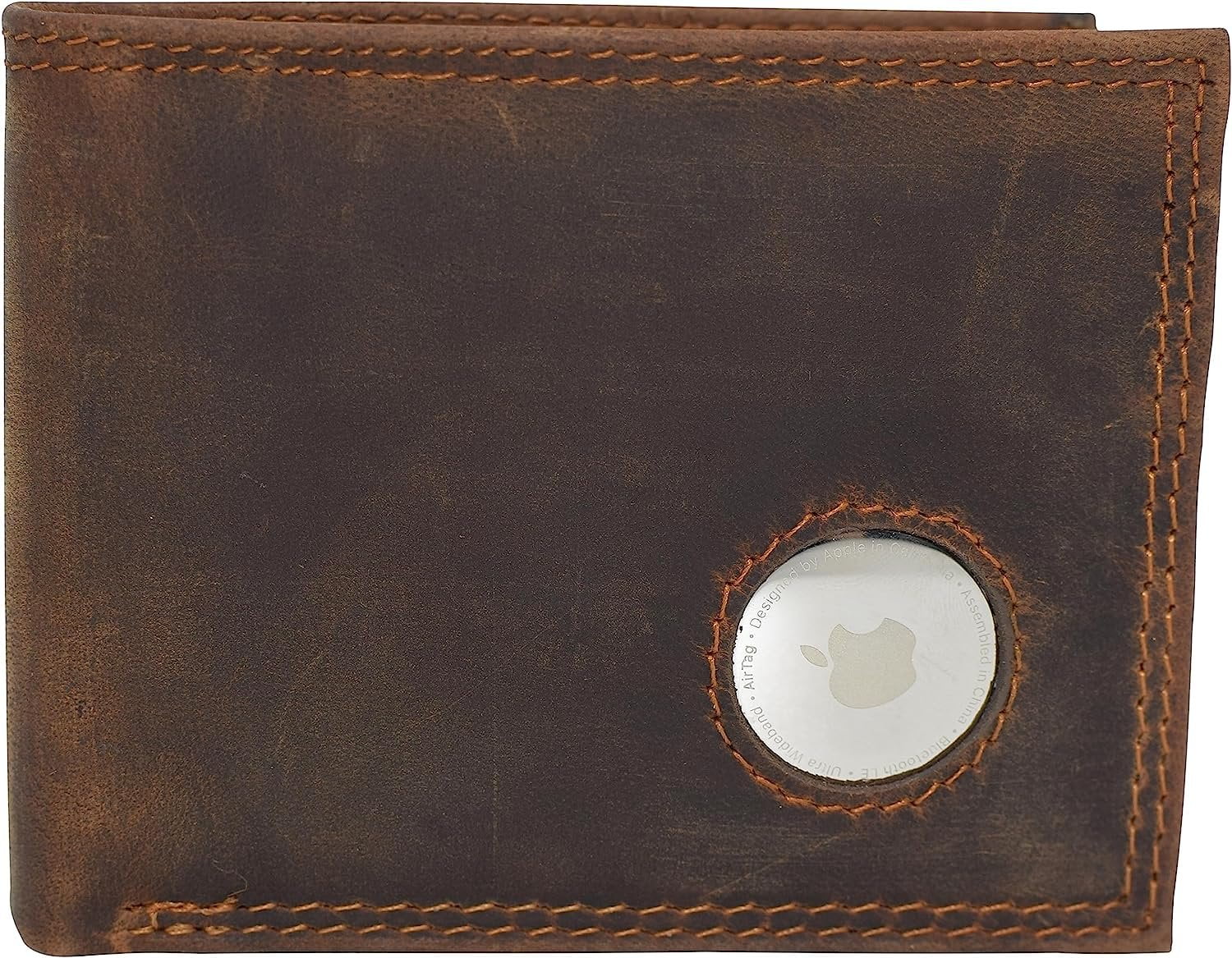CAZORO AirTag Wallet RFID Blocking Slim Men's Bifold Vintage Leather Wallet for Men with AirTag Holder Brown