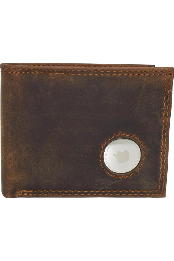 AirTag Wallet RFID Blocking Slim Men's Bifold Vintage Leather Wallet for Men with AirTag Holder Brown