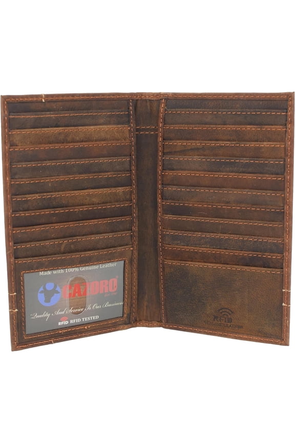 Bifold Long Wallet RFID Blocking Genuine Vintage Leather for Men
