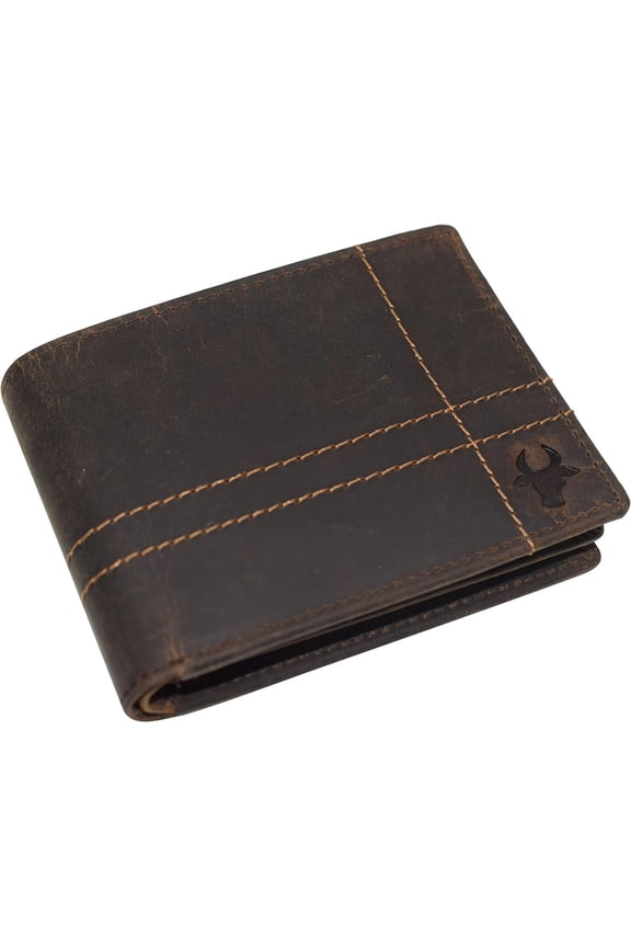Bifold Wallets for Mens Distressed Genuine Leather RFID Protected Classic Billfold Vintage Wallet for Men Logo