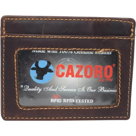 CAZORO Front Pocket Minimalist Vintage Leather Slim Wallet RFID Blocking Medium Size Brown RHU