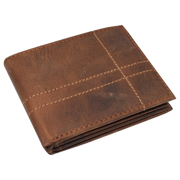 CAZORO Large Bifold Double ID Window Wallet RFID blocking Vintage Leather Wallets For Men Brown