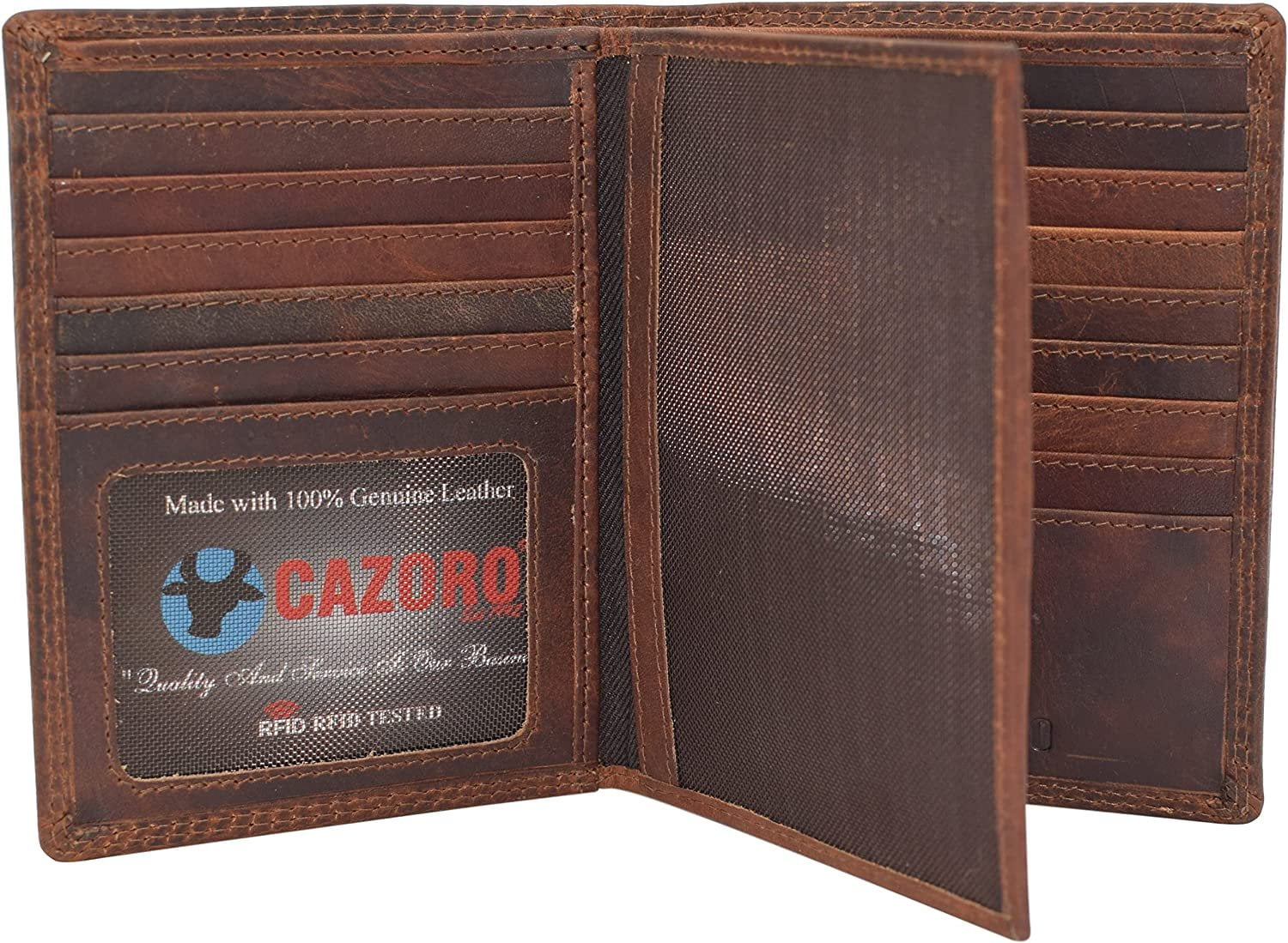 CAZORO Men's Hipster Bifold RFID Blocking Vintage Leather Multi-Card ID Holder European Wallet for Men Burgundy