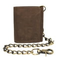 thumbnail image 1 of CAZORO Men's RFID Blocking Trifold Vintage Leather Biker Chain Wallet With Snap Closure Logo Brown, 1 of 8