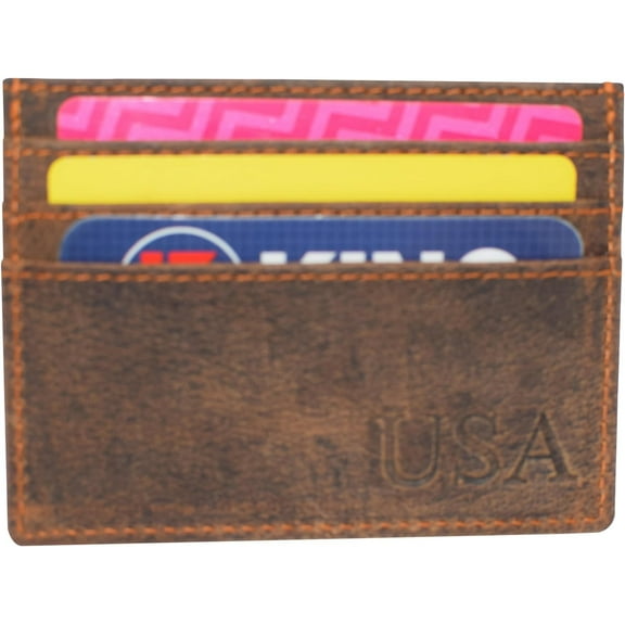 CAZORO Personalized Slim Card Case Premium Vintage Leather Wallet with RFID Blocking for Men
