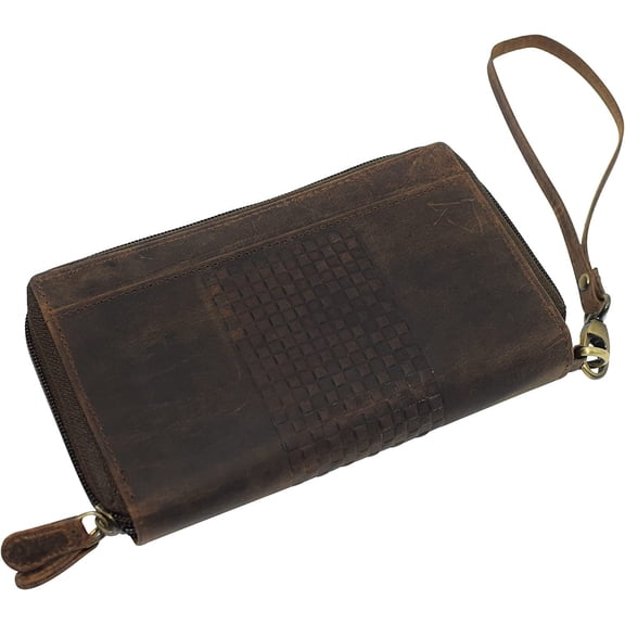 CAZORO RFID Blocking Genuine Leather Zip Around Large Wallet for Women Credit Card Clutch Holder Phone Wristlet with Zipper Pocket Vintage RHU Brown