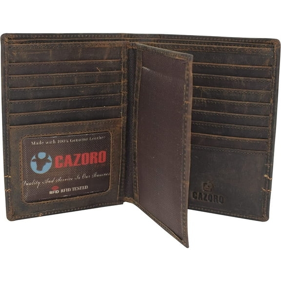 CAZORO RFID Blocking Hipster Bifold Men's Vintage Leather Multi-Card ID Holder European Wallet for Men Logo