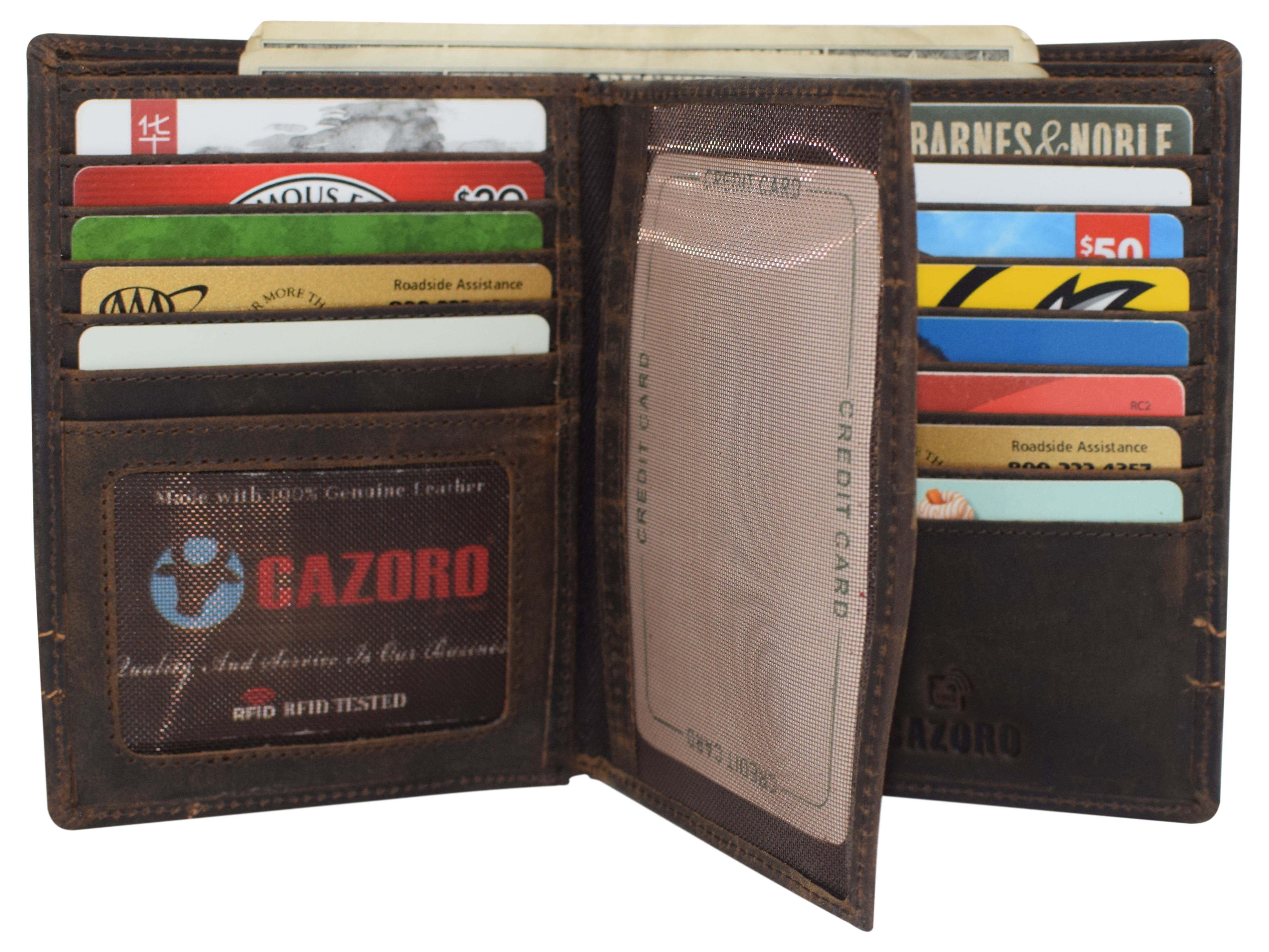 CAZORO RFID Blocking Men's Hipster Bifold Vintage Leather Multi