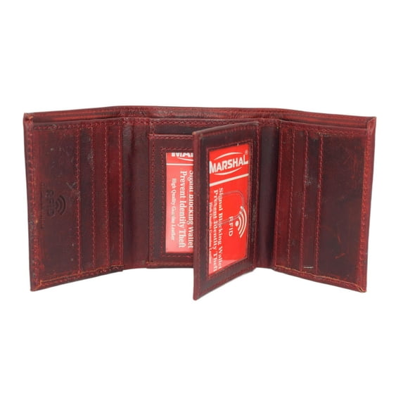 CAZORO Real Cowhide Leather Wallets for Men RFID Blocking Extra Capacity Classic Trifold Wallet with ID & Card Slots Burgundy