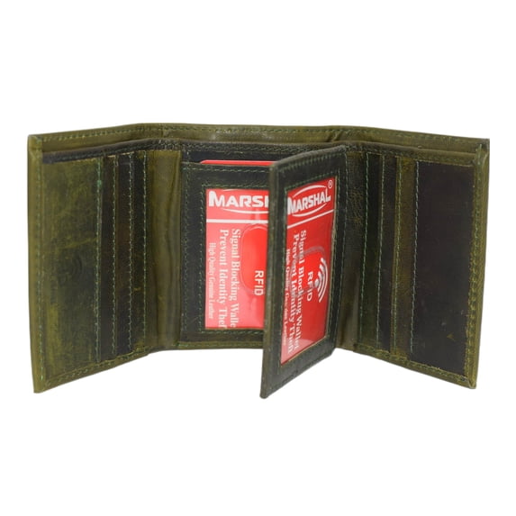 CAZORO Real Cowhide Leather Wallets for Men RFID Blocking Extra Capacity Classic Trifold Wallet with ID & Card Slots Green