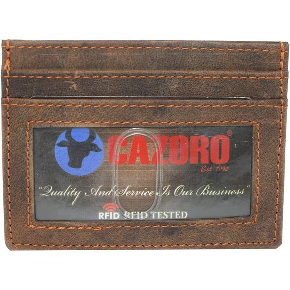 CAZORO Slim Card Case Wallet Vintage Leather with RFID Lock for Men