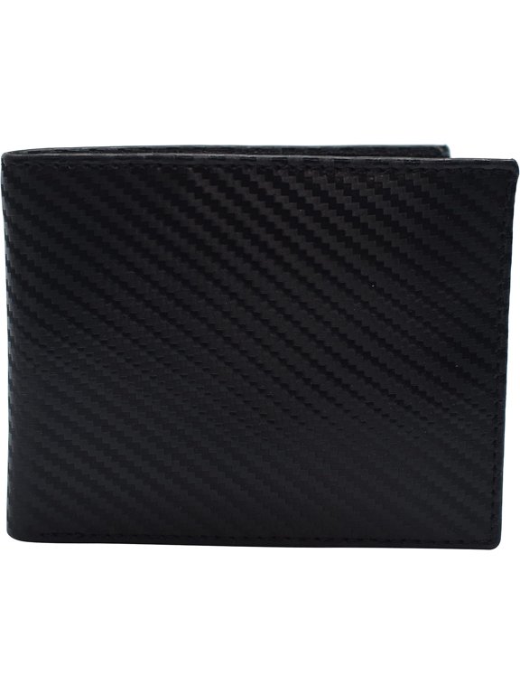 Top Grain Leather Wallet for Men RFID Blocking Extra Capacity Bifold Wallet with 2 ID Windows Ultra Strong Stitching Slim Billfold with 8 Card Slots Gift for Him Carbon Fiber Black