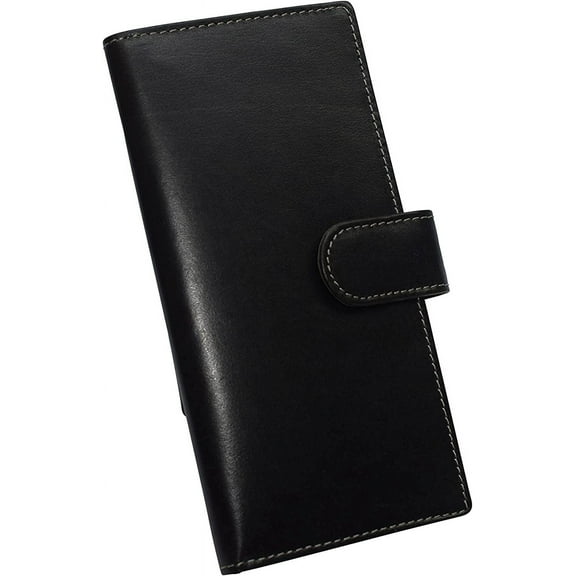 CAZORO Vintage Genuine Leather RFID Checkbook Cover Wallet with Snap Closure Buffalo Black