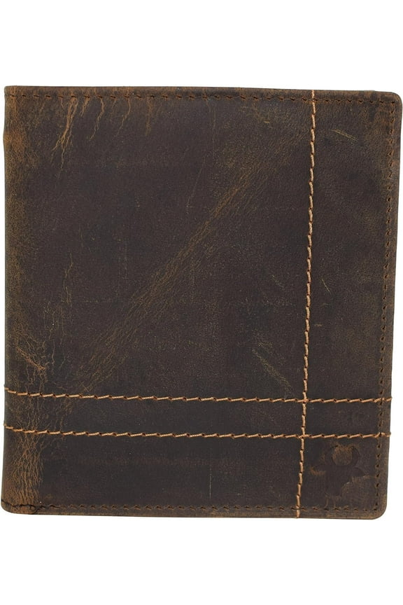 Vintage Leather Slim Hipster Bifold Wallets for Men Large Bifold Wallet- RFID Protection Logo