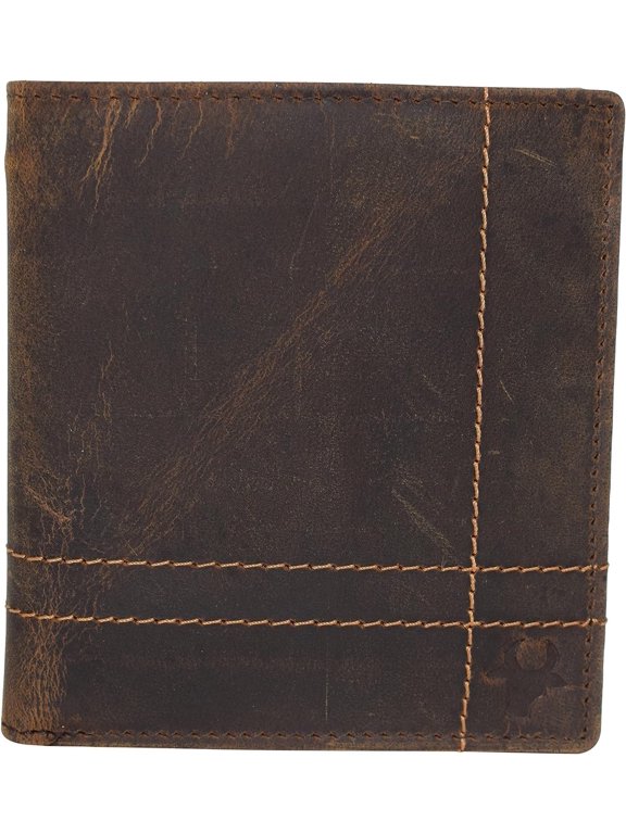 Vintage Leather Slim Hipster Bifold Wallets for Men Large Bifold Wallet- RFID Protection Logo